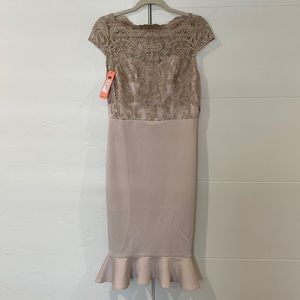 Chi chi London lace beige /tan dress size UK 10 wedding